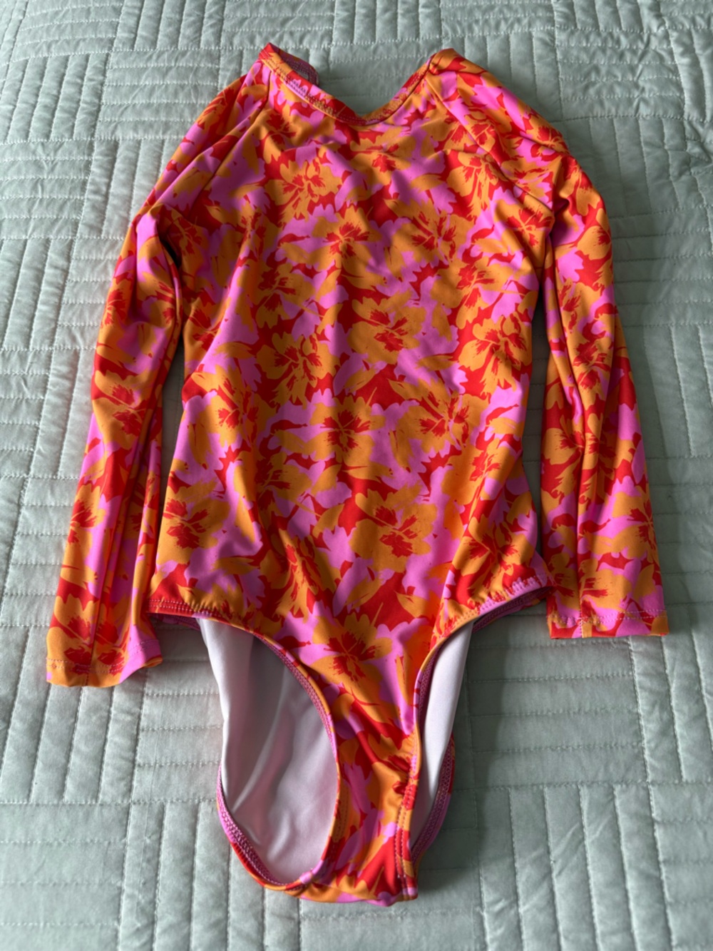 Girls' Long Sleeve Floral Swim Suit - Pink & Orange